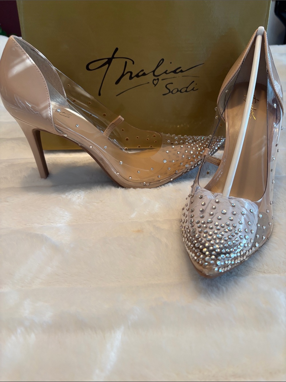 Women’s Thalia Sodi Nude Clear Pointed-Toe Crystals NIB NEW 10